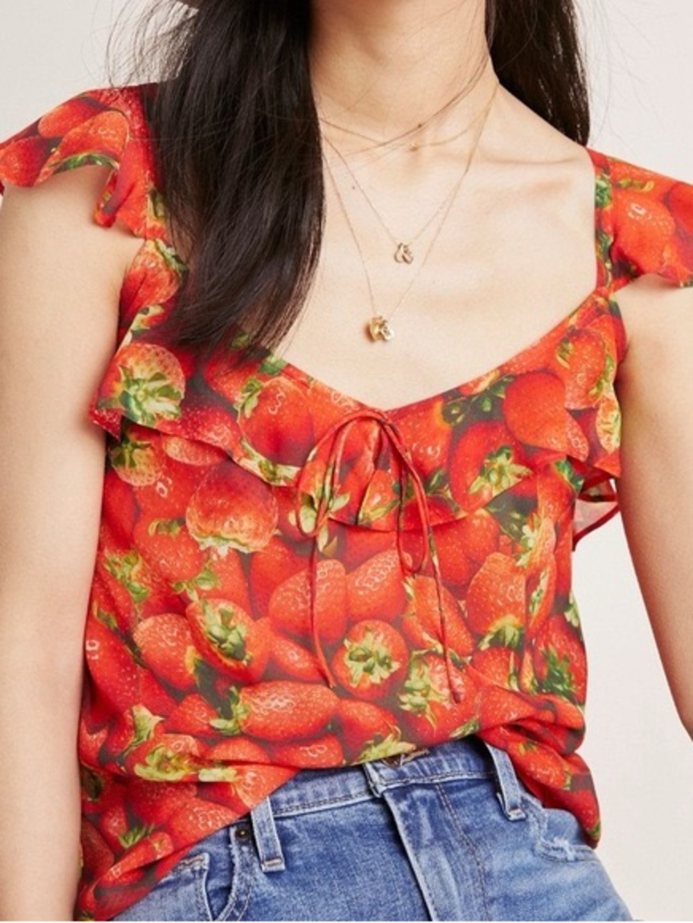 Anthropologie Strawberry Print Ruffle Cami